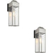 2 PACK IP44 Outdoor Wall Light - Aged Pewter Rectangle Clear Glass Lantern - Garage Porch Lamp