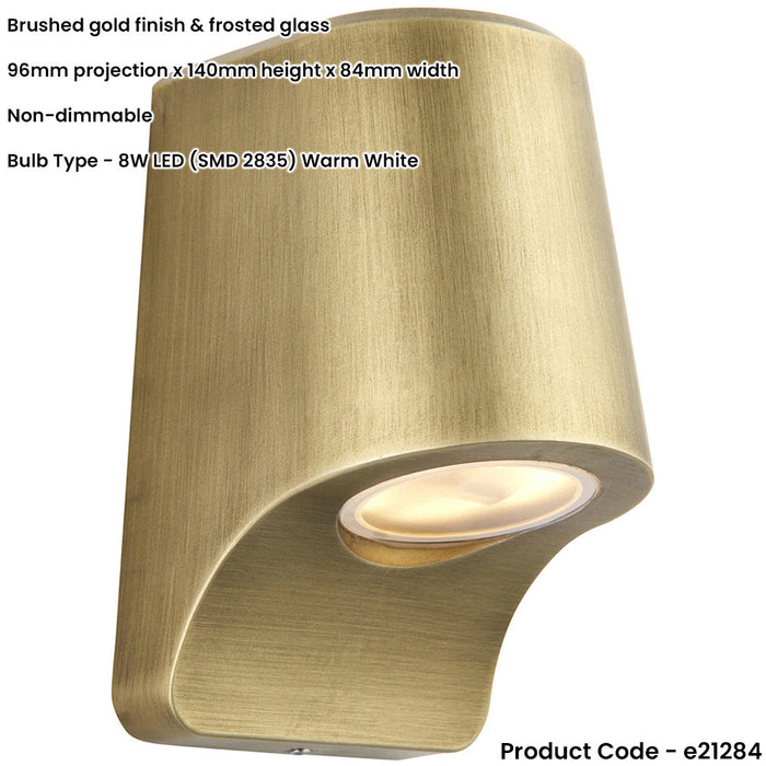 IP44 Outdoor Wall Light - Matt Antique Die Cast Aluminimum - Brushed Gold Lamp