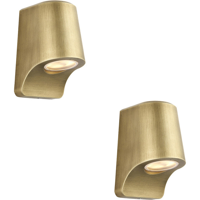 2 PACK IP44 Outdoor Wall Light - Matt Antique Die Cast Aluminimum - Brushed Gold Lamp