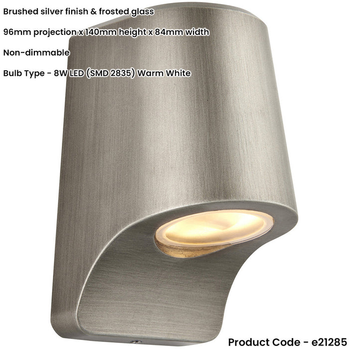 IP44 Outdoor Wall Light - Aged Pewter Die Cast Aluminimum - Brushed Silver Lamp