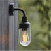 2 PACK IP44 Outdoor Wall Light - Textured Black Industiral Frame Clear Glass Shade - Garage Porch Lamp