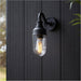 IP44 Outdoor Wall Light - Textured Black Curved Arm Clear Glass Shade - Garage Porch Lamp