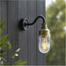 IP44 Outdoor Wall Light - Textured Black & Gold Curved Arm - Garage Porch Lamp