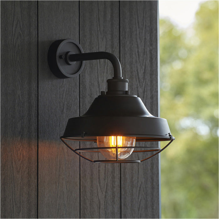 2 PACK IP44 Outdoor Wall Light - Textured & Matt Black Caged Lamp - Garage Porch