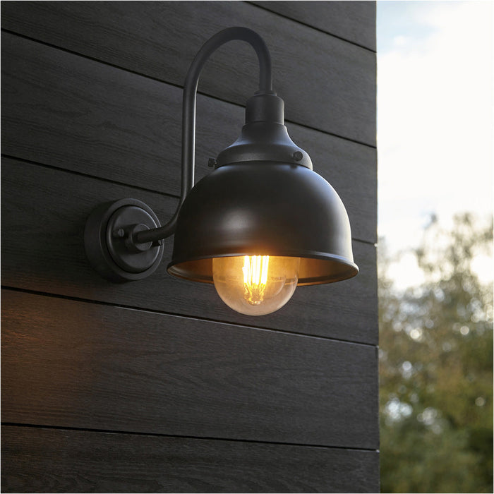 IP44 Outdoor Wall Light - Textured & Matt Black Swan Neck Lamp - Garage Porch