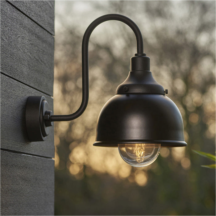 IP44 Outdoor Wall Light - Textured & Matt Black Swan Neck Lamp - Garage Porch