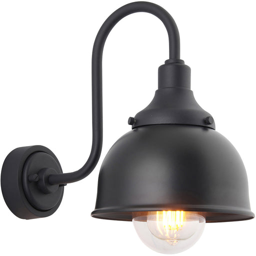 IP44 Outdoor Wall Light - Textured & Matt Black Swan Neck Lamp - Garage Porch