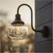 IP44 Outdoor Wall Light - Textured & Matt Black Swan Neck Lamp - Clear Glass Shaped Shade - Garage Porch