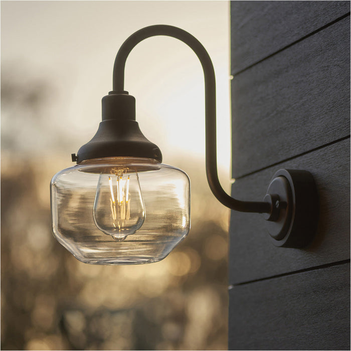 2 PACK IP44 Outdoor Wall Light - Textured & Matt Black Swan Neck Lamp - Clear Glass Shaped Shade - Garage Porch