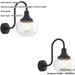 2 PACK IP44 Outdoor Wall Light - Textured & Matt Black Swan Neck Lamp - Clear Glass Shaped Shade - Garage Porch