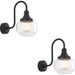 2 PACK IP44 Outdoor Wall Light - Textured & Matt Black Swan Neck Lamp - Clear Glass Shaped Shade - Garage Porch