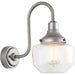 IP44 Outdoor Wall Light - Brushed Slilver Swan Neck Lamp - Clear Glass Shaped Shade - Garage Porch