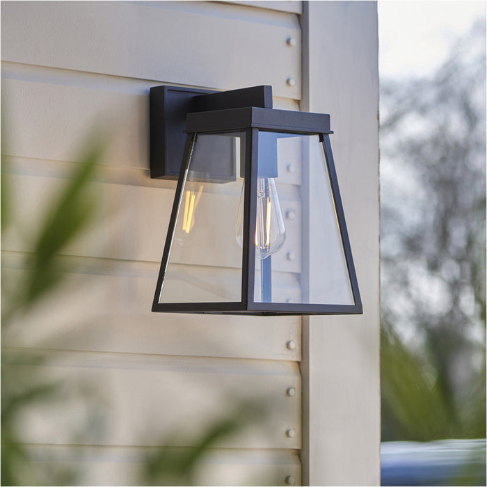 2 PACK IP44 Outdoor Wall Light - Matt Black & Clear Glass Shade - Garage Porch Lamp