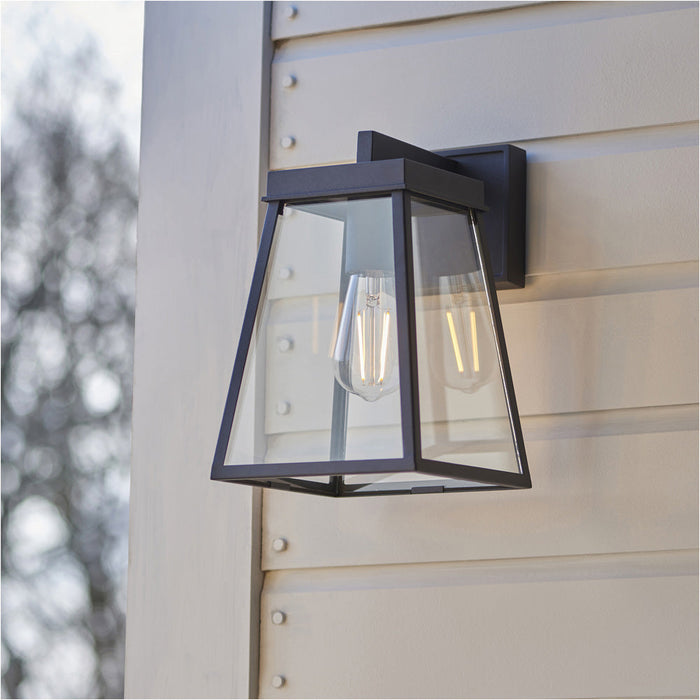 2 PACK IP44 Outdoor Wall Light - Matt Black & Clear Glass Shade - Garage Porch Lamp