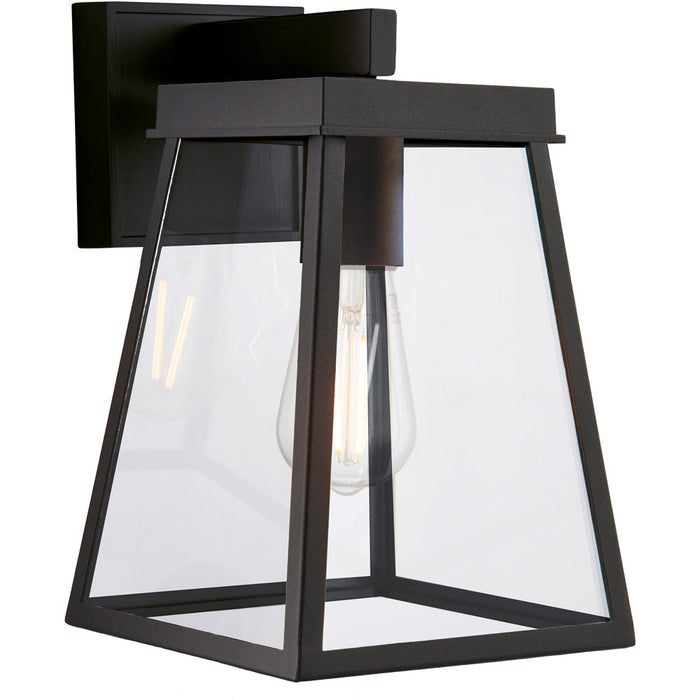 IP44 Outdoor Wall Light - Matt Black & Clear Glass Shade - Garage Porch Lamp