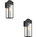 2 PACK IP44 Outdoor Wall Light - Matt Black Rectangle Clear Glass Lantern - Garage Porch Lamp