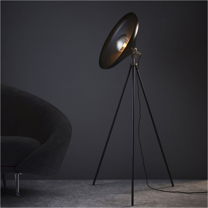 1460mm Floor Lamp - Matt black & matt nickel plate - Standing LED Light Base & Shade