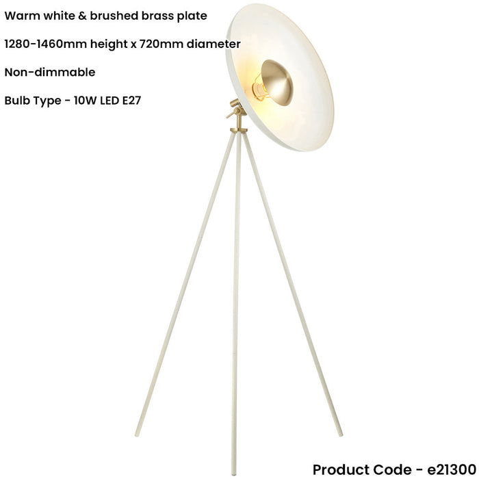 1460mm Floor Lamp - Warm white & brushed brass plate - Standing LED Light Base & Shade