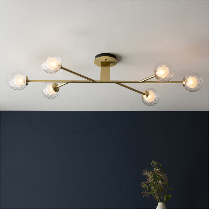 Satin Brass Semi Flush Low Ceiling Light - Clear/Frosted Glass Shade - 6x 3W LED G9