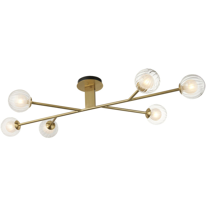 Satin Brass Semi Flush Low Ceiling Light - Clear/Frosted Glass Shade - 6x 3W LED G9