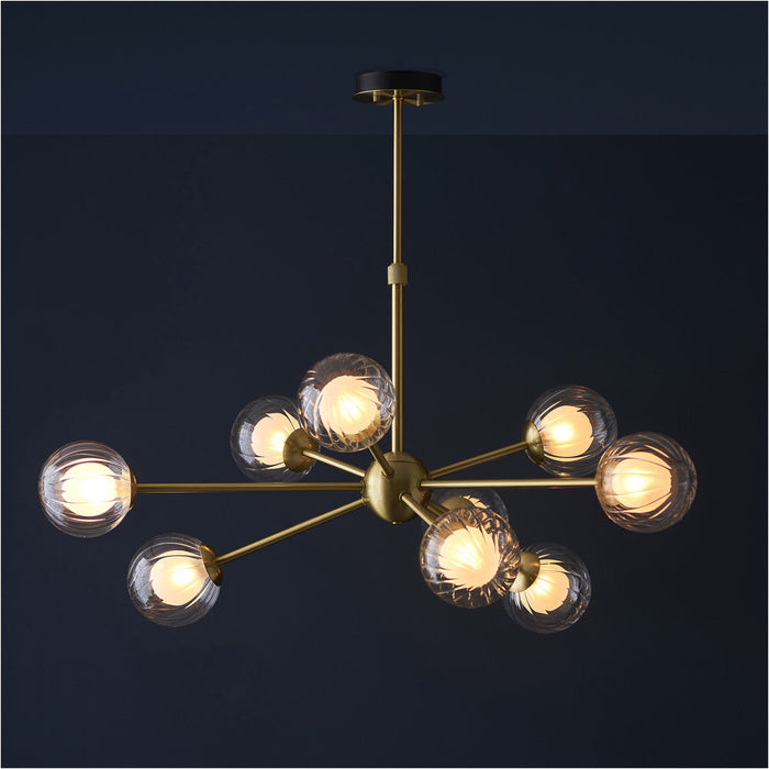 Multi Arm Hanging Ceiling Pendant Light - Satin Brass Plate & Clear/Frosted Glass Shade - 9 x 3W LED G9