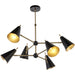 Multi Arm Hanging Ceiling Pendant Light - Matt Antique Brass Plate & Matt Black Shade - 6 x 7W LED E14