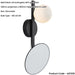 IP44 Bathroom Wall Light - Opal Glass Shade Lamp Matt Black Frame - Mirror Built in