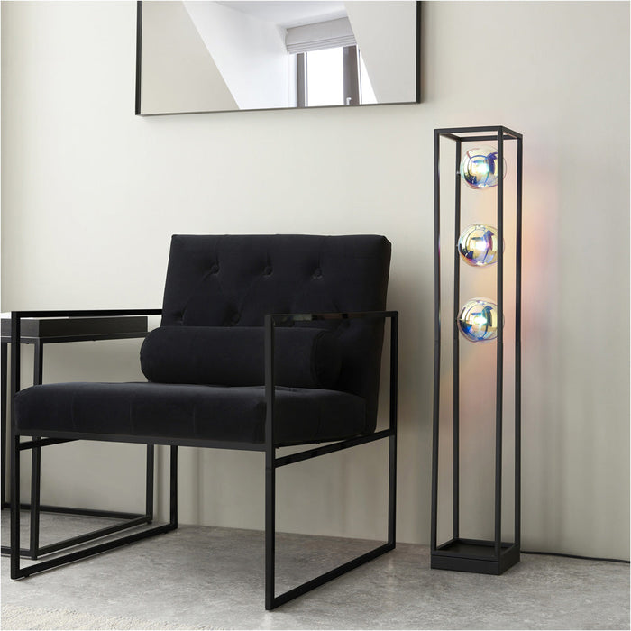 1100mm Floor Lamp - Matt black & iridescent glass - Standing LED Light Base & Shade