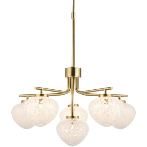 Multi Arm Hanging Ceiling Pendant Light - Satin Brass Plate & White Confetti Glass Shade - 6 x 3W LED G9