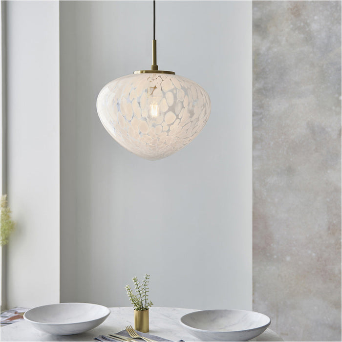 Hanging Ceiling Pendant Light - Satin Brass Plate & White Confetti Glass - 10W LED E27