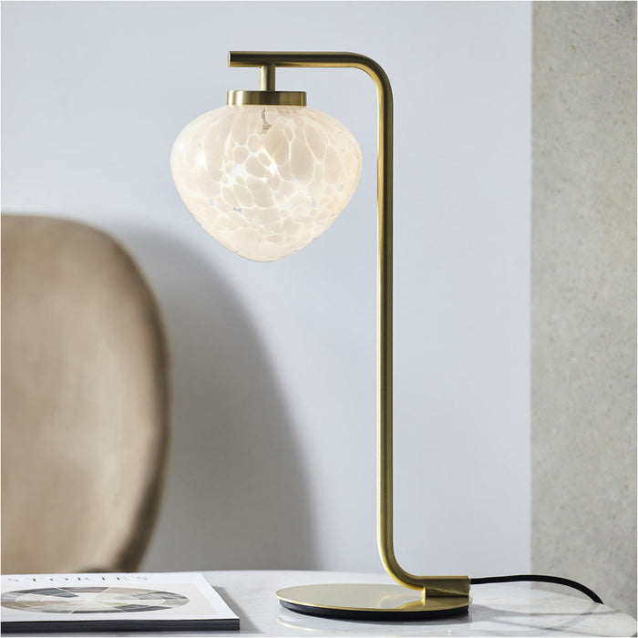 Satin Brass Plate Task Table Lamp - White Confetti Glass Shade - 3W LED G9