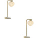 2 PACK Satin Brass Plate Task Table Lamp - White Confetti Glass Shade - 3W LED G9