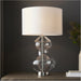 Satin Brass Plate Table Lamp - Clear Glass With Vintage White Fabric Shade - Touch Dimmable