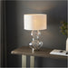 Satin Brass Plate Table Lamp - Clear Glass With Vintage White Fabric Shade - Touch Dimmable