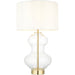 Satin Brass Plate Table Lamp - Clear Glass With Vintage White Fabric Shade - Touch Dimmable