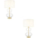 2 PACK Satin Brass Plate Table Lamp - Clear Glass With Vintage White Fabric Shade - Touch Dimmable