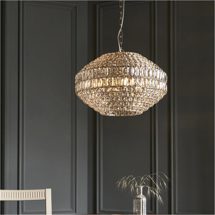 Multi Arm Hanging Ceiling Pendant Light - Bright Nickel Plate & Clear Crystal Glass Shade - 5 x 6W LED E14