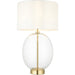 Satin Brass Plate Table Lamp - Rounded Clear Glass With Vintage White Fabric Shade - Touch Dimmable