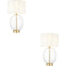 2 PACK Satin Brass Plate Table Lamp - Rounded Clear Glass With Vintage White Fabric Shade - Touch Dimmable