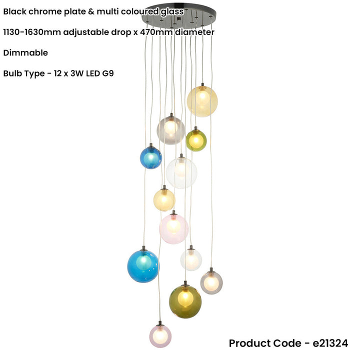 Hanging Ceiling Pendant Light - Dimmable Multi Colour Cluster Shades - 12 x 3W LED G9