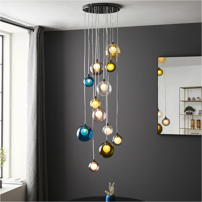 Hanging Ceiling Pendant Light - Dimmable Multi Colour Cluster Shades - 12 x 3W LED G9