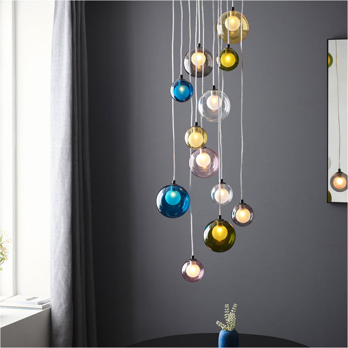 Hanging Ceiling Pendant Light - Dimmable Multi Colour Cluster Shades - 12 x 3W LED G9