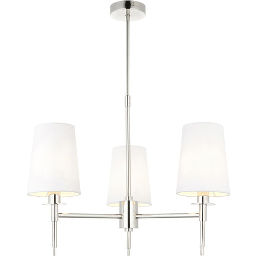 Multi Arm Hanging Ceiling Pendant Light - Bright Nickel Plate & Vintage White Fabric Shade - 3 x 6W LED E14