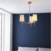 Multi Arm Hanging Ceiling Pendant Light - Satin Brass Plate & Vintage White Fabric Shade - 3 x 6W LED E14