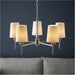 Multi Arm Hanging Ceiling Pendant Light - Bright Nickel Plate & Vintage White Fabric Shade - 5 x 6W LED E14