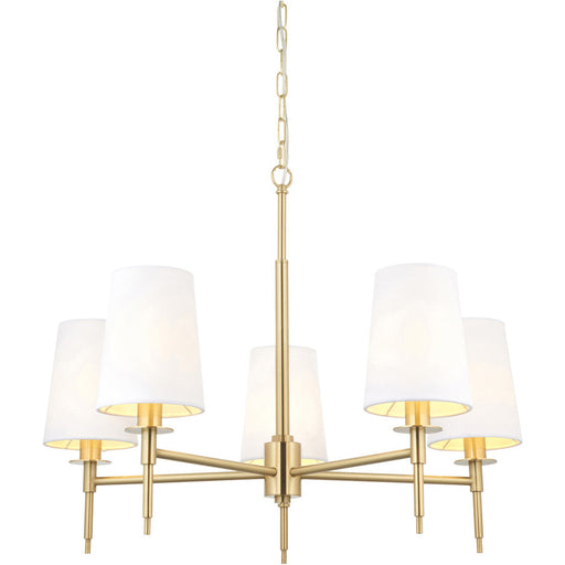 Multi Arm Hanging Ceiling Pendant Light - Satin Brass Plate & Vintage White Fabric Shade - 5 x 6W LED E14