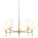 Multi Arm Hanging Ceiling Pendant Light - Satin Brass Plate & Vintage White Fabric Shade - 5 x 6W LED E14