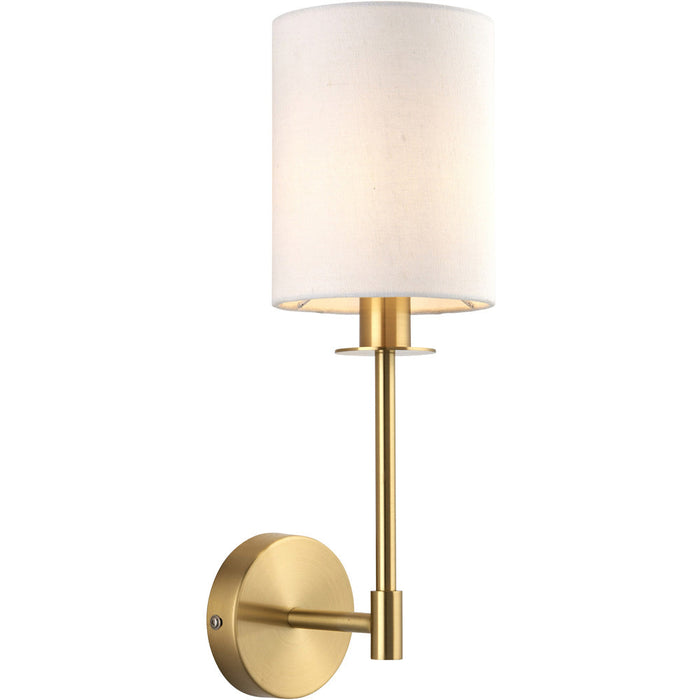 Satin Brass Dimmable Wall Light - Modern Vintage White Cylinder Shade - 6W LED E14