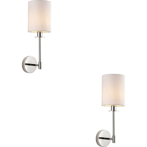 2 PACK Polished Nickel Dimmable Wall Light - Modern Vintage White Cylinder Shade - 6W LED E14