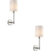 2 PACK Polished Nickel Dimmable Wall Light - Modern Vintage White Cylinder Shade - 6W LED E14